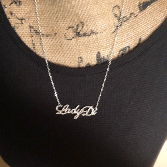 LADY DI Diamond Name Plate Silver Necklace - Picture 9 of 11